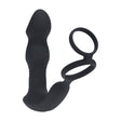 Prostata-Vibrator mit Stoßfunktion, Komm-her-Bewegung und Penisring aus Silikon Schwarz 12,6 cm