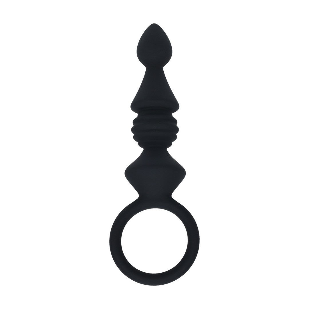 Analplug aus Silikon mit Rillen und Griff Schwarz