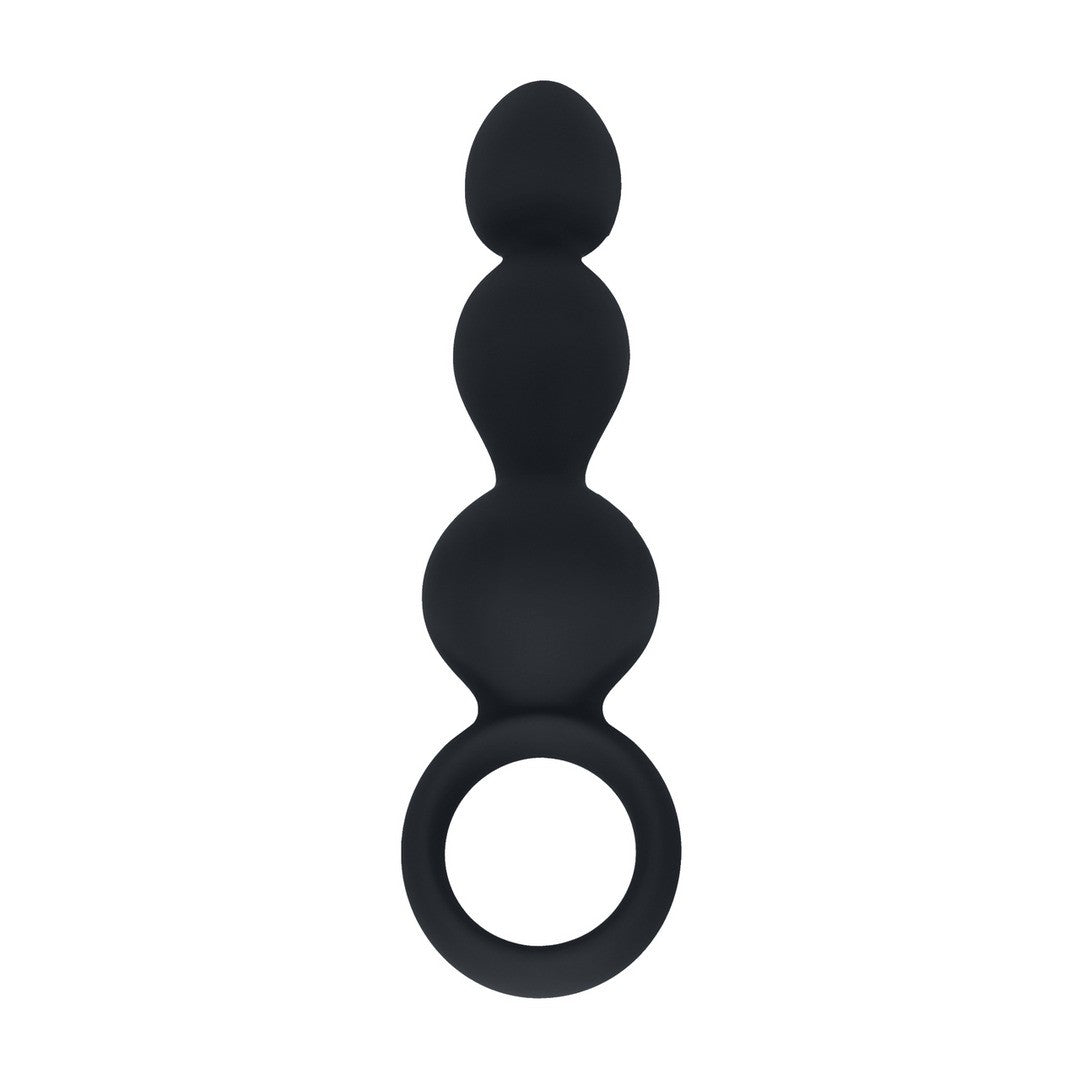 Analplug aus Silikon mit Perlen und Schlaufe Schwarz