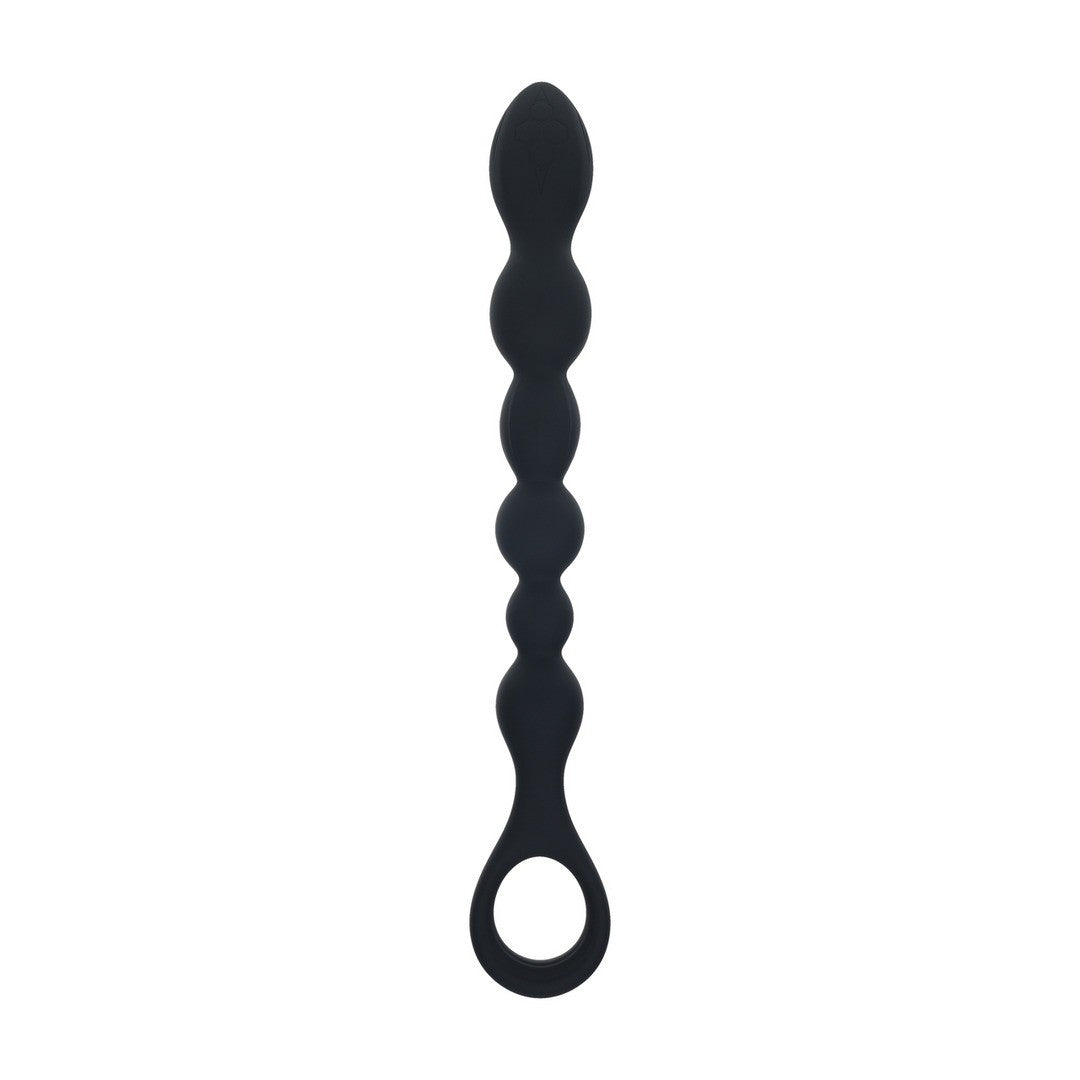 Analplug Snake aus Silikon mit Perlen und Schlaufe Schwarz