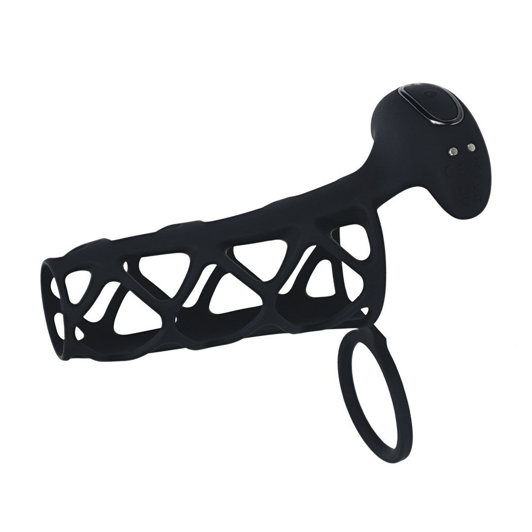 Hodenring mit Käfig-Penishülle und Vibration Schwarz