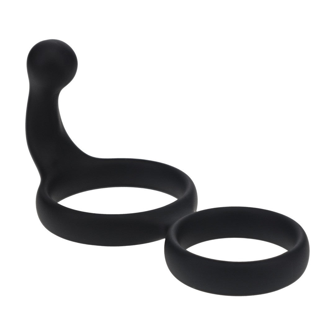 Penisring doppelt aus Silikon mit Perineum-Stimulator Schwarz