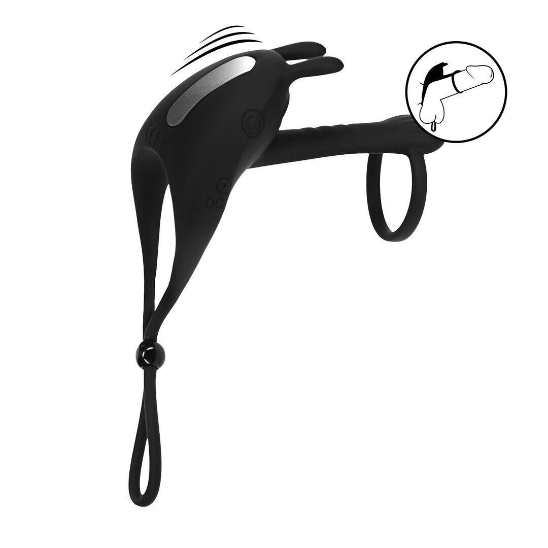 Penisring Lasso mit Bunny-Vibrator und Schaftschlaufe verstellbar Schwarz