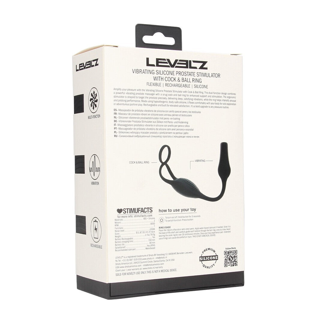 Prostata-Vibrator aus Silikon mit Hodenring Schwarz Modell 2