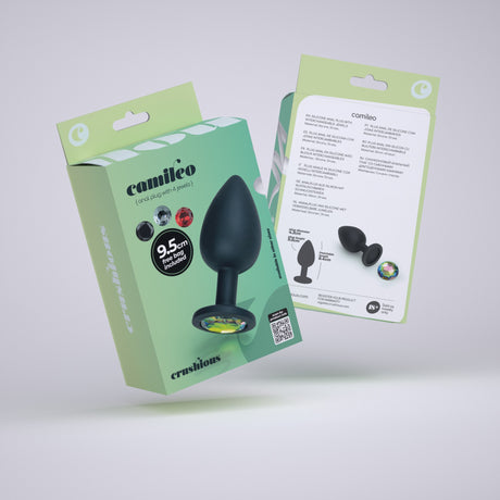 Analplug Camileo mit 4 austauschbaren Schmucksteinen Schwarz 8,4 x Ø 4,2 cm