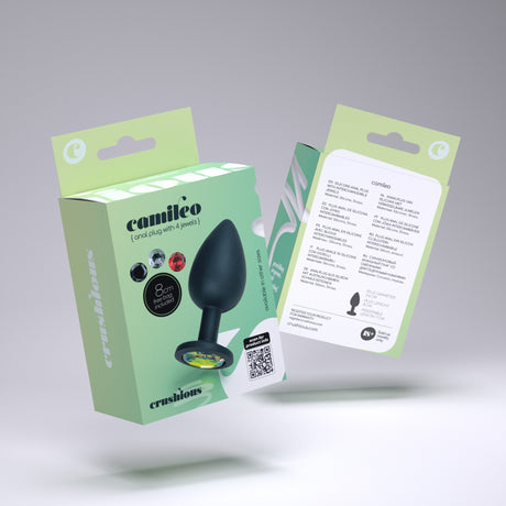 Analplug Camileo mit 4 austauschbaren Schmucksteinen Schwarz 7 x Ø 3,4 cm