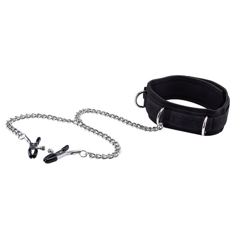 Halsband mit Nippelklemmen und Klettverschluss Schwarz
