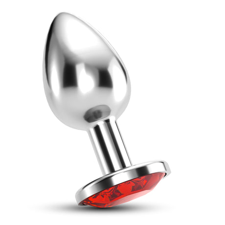 Analplug Bijou mit Schmuckstein und Samtbeutel Rot 8 x Ø 4,1 cm