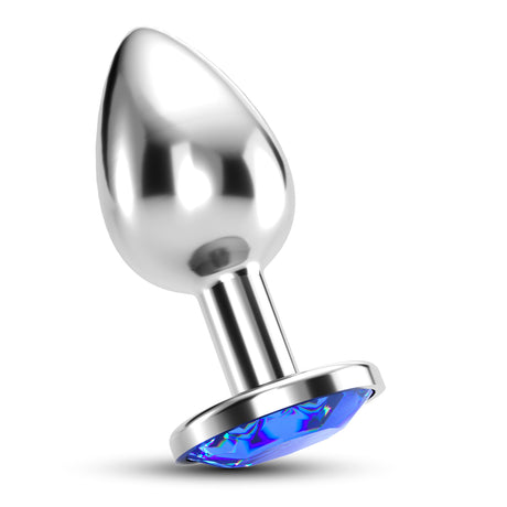 Analplug Bijou mit Schmuckstein und Samtbeutel Blau 6 x Ø 2,7 cm