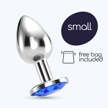 Analplug Bijou mit Schmuckstein und Samtbeutel Blau 6 x Ø 2,7 cm