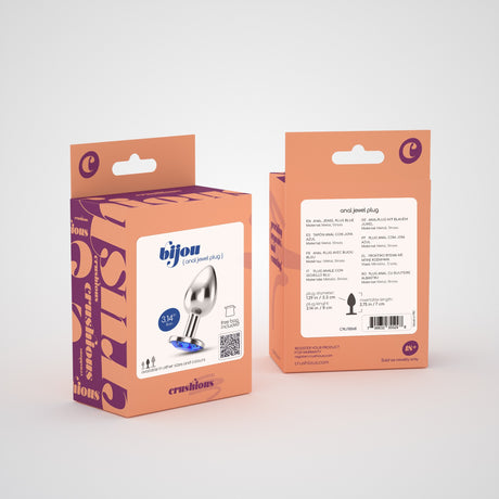 Analplug Bijou mit Schmuckstein und Samtbeutel Blau 7 x Ø 3,3 cm
