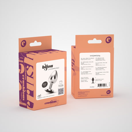 Analplug Bijou mit Schmuckstein und Samtbeutel Schwarz 7 x Ø 3,3 cm