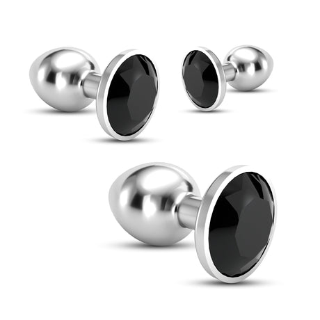 Analplug-Set Bijou Trio mit Samtbeuteln Schwarz 6 x Ø 2,7 cm