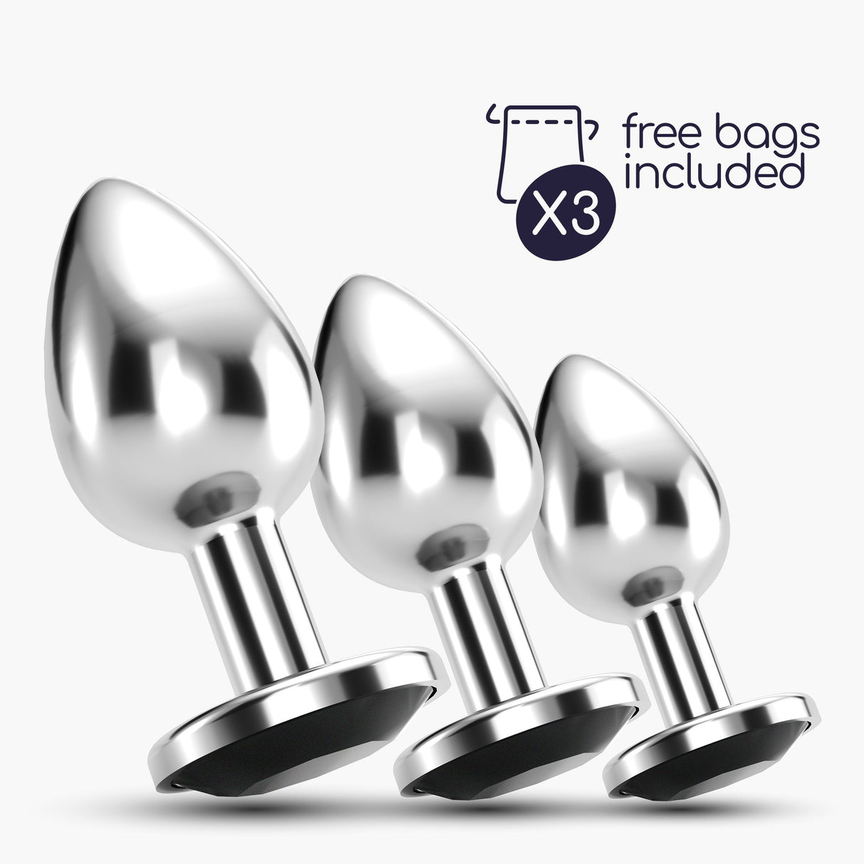 Analplug-Set Bijou Trio mit Samtbeuteln Schwarz 6 x Ø 2,7 cm