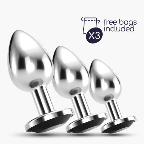 Analplug-Set Bijou Trio mit Samtbeuteln Schwarz 6 x Ø 2,7 cm