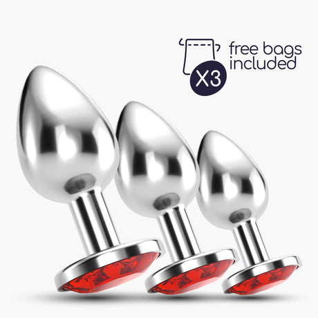 Analplug-Set Bijou Trio mit Samtbeuteln Rot 6 x Ø 2,7 cm
