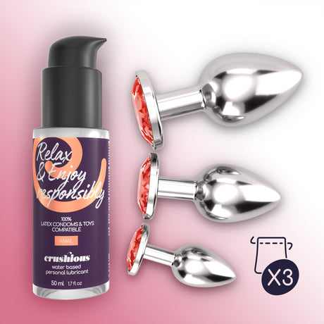 Analplug-Set Bijou Trio mit Gleitgel 50 ml Rot 6 x Ø 2,7 cm