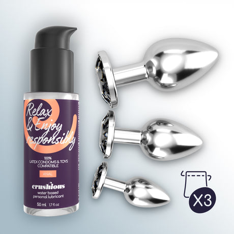 Analplug-Set Bijou Trio mit Gleitgel 50 ml Schwarz 6 x Ø 2,7 cm