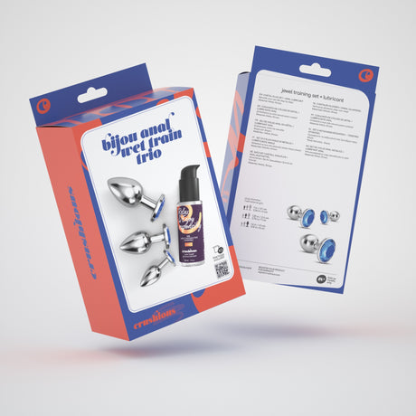 Analplug-Set Bijou Trio mit Gleitgel 50 ml Blau 6 x Ø 2,7 cm