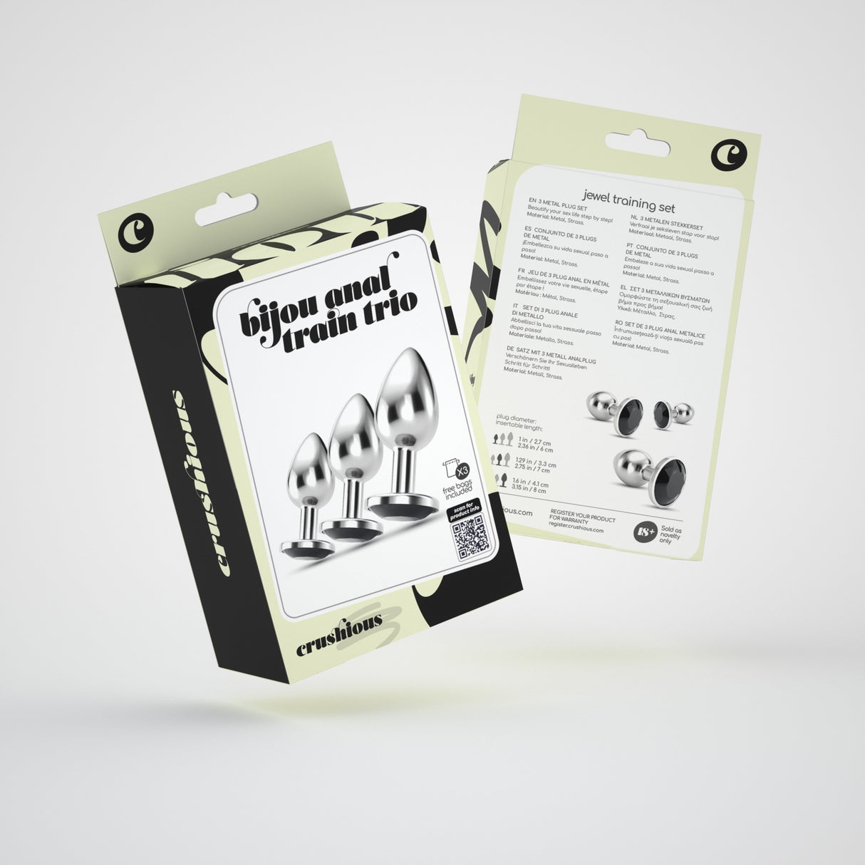 Analplug-Set Bijou Trio mit Samtbeuteln Schwarz 6 x Ø 2,7 cm
