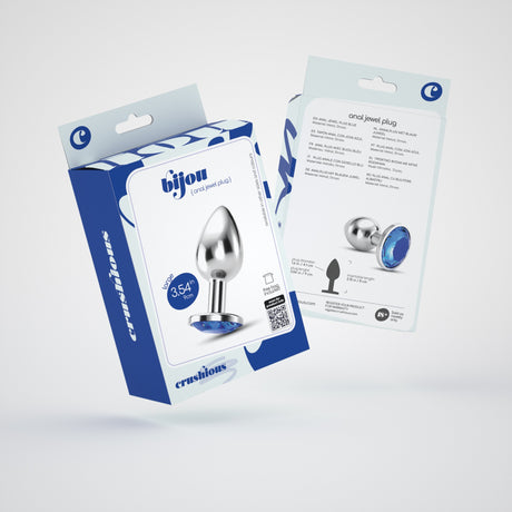 Analplug Bijou mit Schmuckstein und Samtbeutel Blau 8 x Ø 4,1 cm