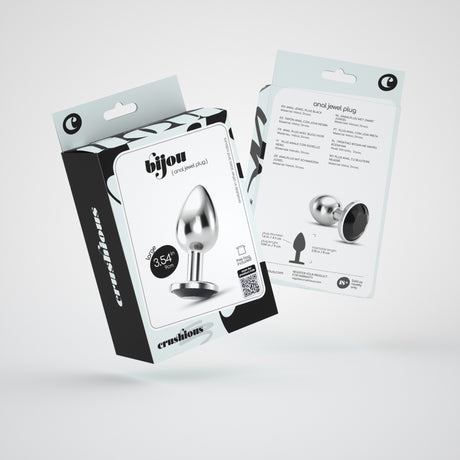Analplug Bijou mit Schmuckstein und Samtbeutel Schwarz 8 x Ø 4,1 cm