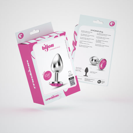 Analplug Bijou mit Schmuckstein und Samtbeutel Pink 8 x Ø 4,1 cm