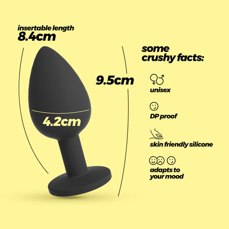 Analplug Camileo mit 4 austauschbaren Schmucksteinen Schwarz 8,4 x Ø 4,2 cm