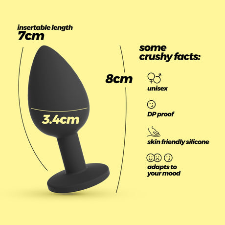 Analplug Camileo mit 4 austauschbaren Schmucksteinen Schwarz 7 x Ø 3,4 cm