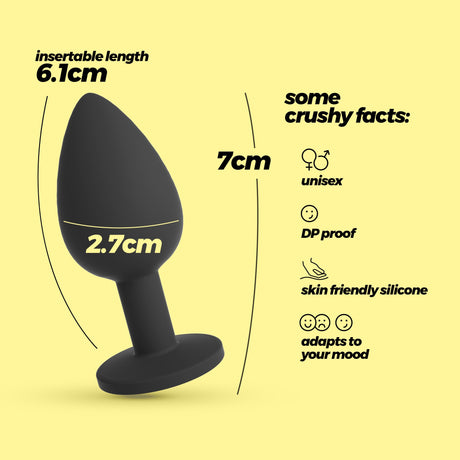 Analplug Camileo mit 4 austauschbaren Schmucksteinen Schwarz 6,1 x Ø 2,7 cm