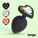 Analplug Cuore mit 4 austauschbaren Schmucksteinen Schwarz 8,4 x Ø 4,2 cm