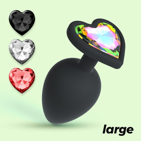 Analplug Cuore mit 4 austauschbaren Schmucksteinen Schwarz 8,4 x Ø 4,2 cm