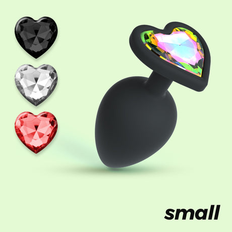 Analplug Cuore mit 4 austauschbaren Schmucksteinen Schwarz 6,1 x Ø 2,7 cm