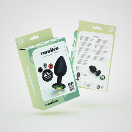 Analplug Camileo mit 4 austauschbaren Schmucksteinen Schwarz 8,4 x Ø 4,2 cm