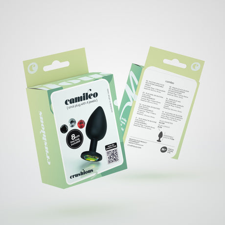 Analplug Camileo mit 4 austauschbaren Schmucksteinen Schwarz 7 x Ø 3,4 cm