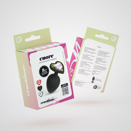 Analplug Cuore mit 4 austauschbaren Schmucksteinen Schwarz 7 x Ø 3,4 cm