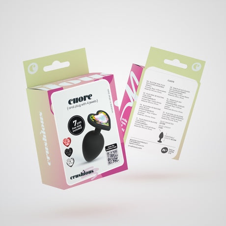 Analplug Cuore mit 4 austauschbaren Schmucksteinen Schwarz 6,1 x Ø 2,7 cm