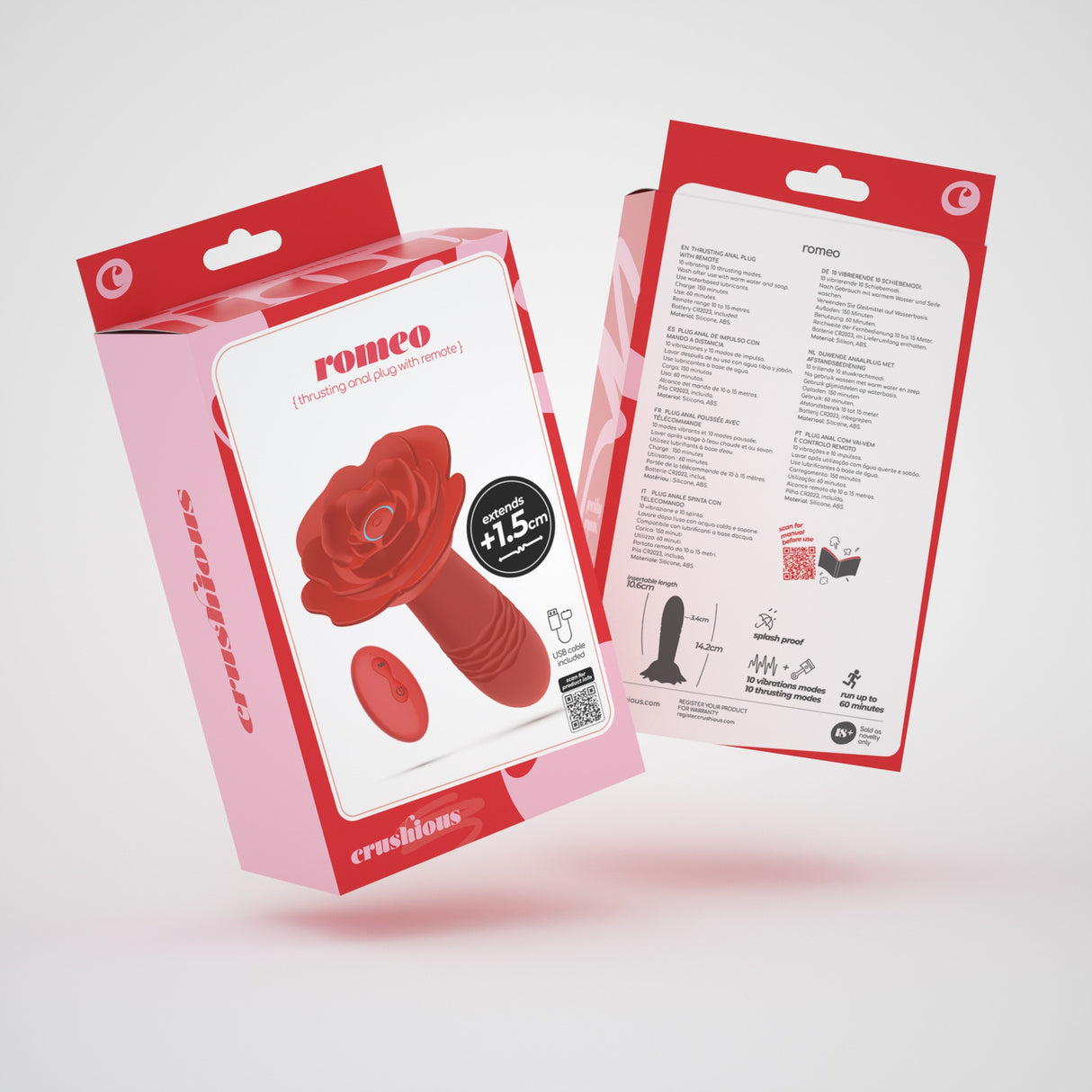 Analplug Romeo mit Stoßfunktion und Fernbedienung Rot