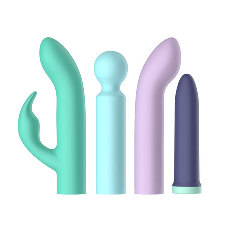 Vibrator-Set Primo mit drei Aufsätzen Blau und Türkis 9 x 2,1 cm