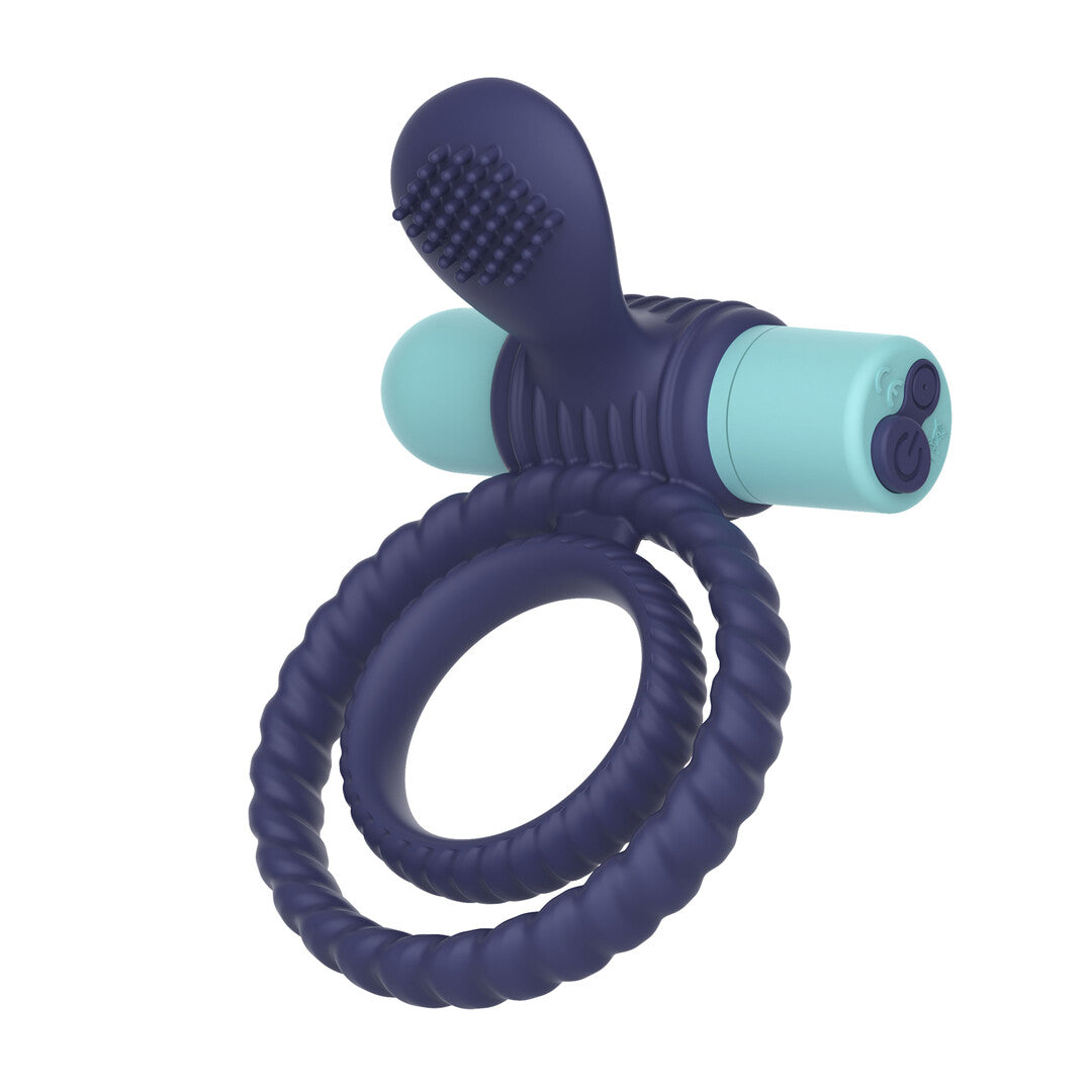 Penisring Triologia doppelt mit Bullet Blau 7,7 cm