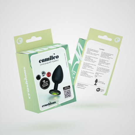 Analplug Camileo mit 4 austauschbaren Schmucksteinen Schwarz 6,1 x Ø 2,7 cm