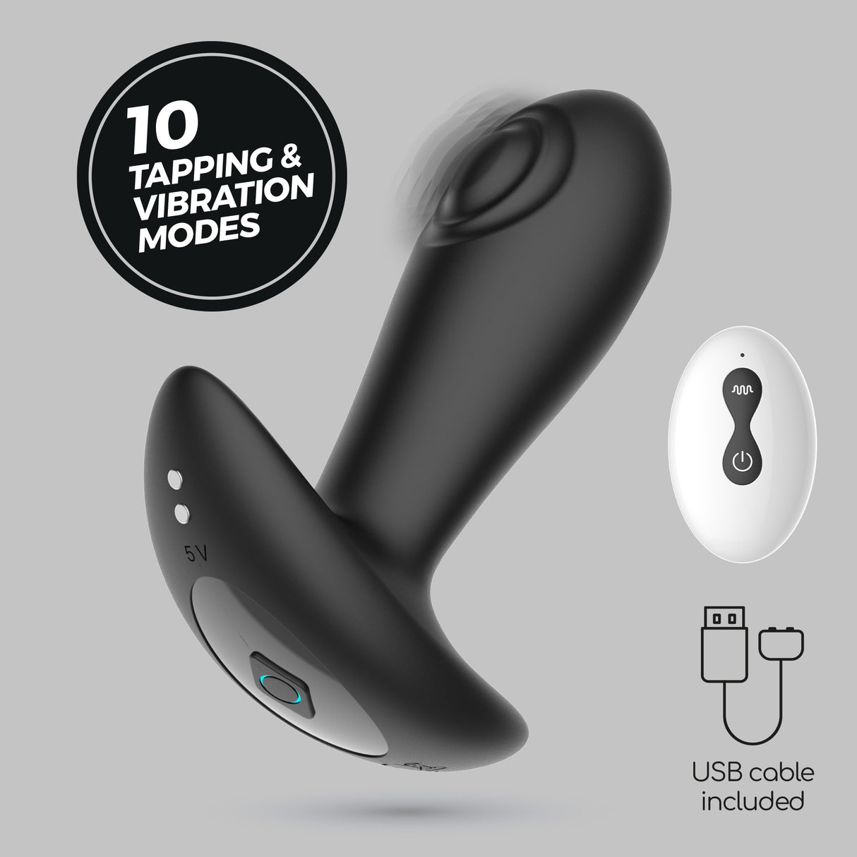 Analplug Octo mit Klopffunktion und Fernbedienung Schwarz