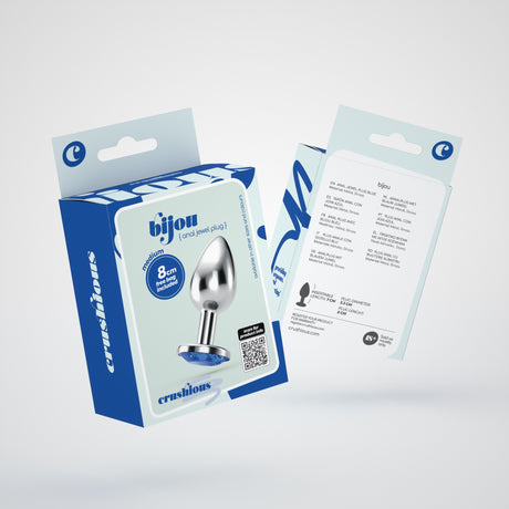 Analplug Bijou mit Schmuckstein und Samtbeutel Blau 7 x Ø 3,3 cm