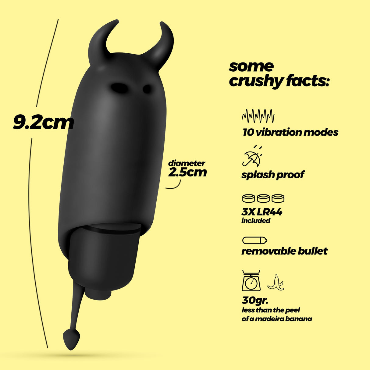 Vibro-Ei O-Pet Devil mit 10 Vibrationsmodi Schwarz Ø 2,5 cm