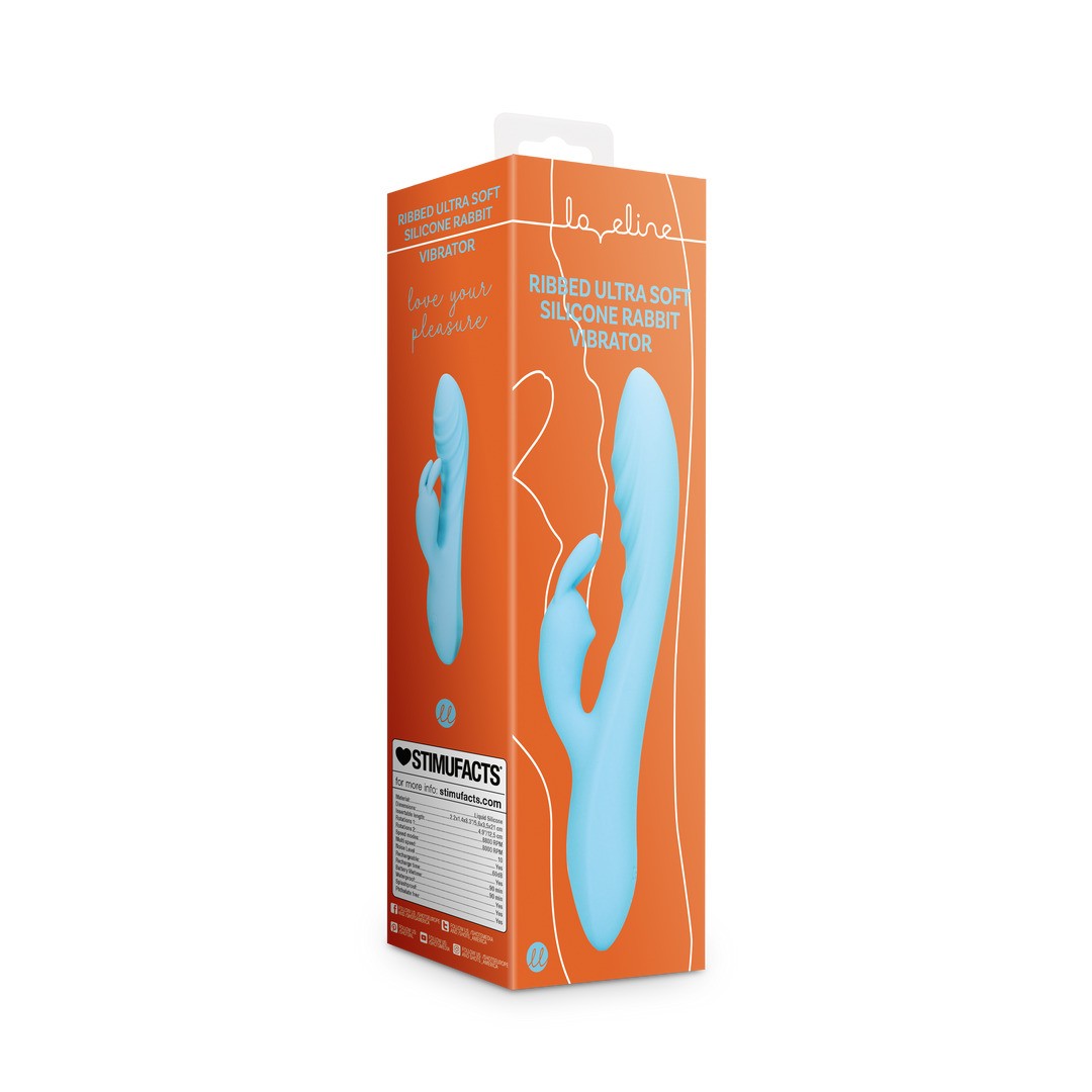 Rabbit-Vibrator gerippt aus ultraweichem Silikon Blau
