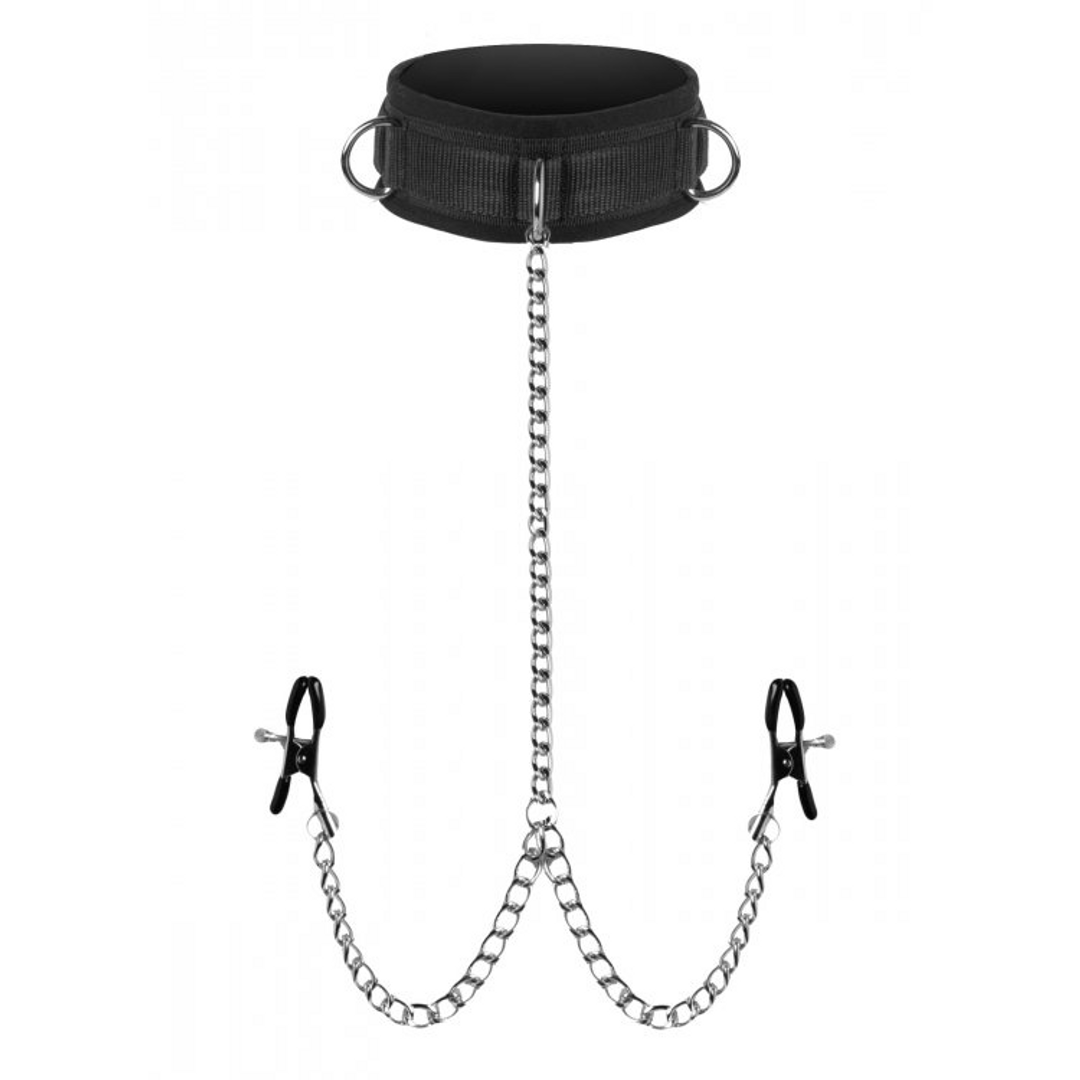 Halsband mit Nippelklemmen Schwarz 22,9 cm