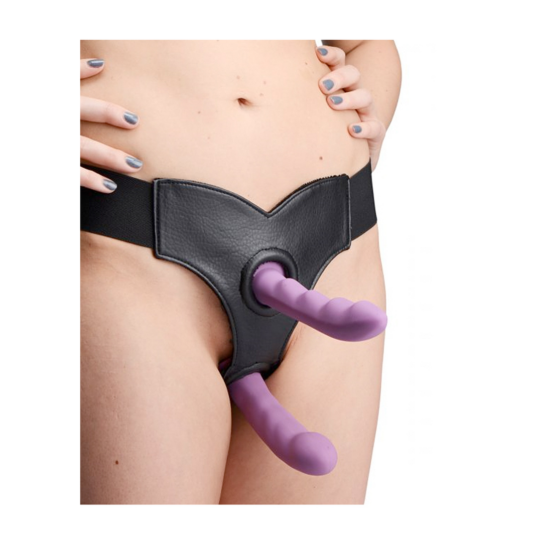 Strap-on Crave für Doppelpenetration aus Kunstleder Schwarz 29 cm