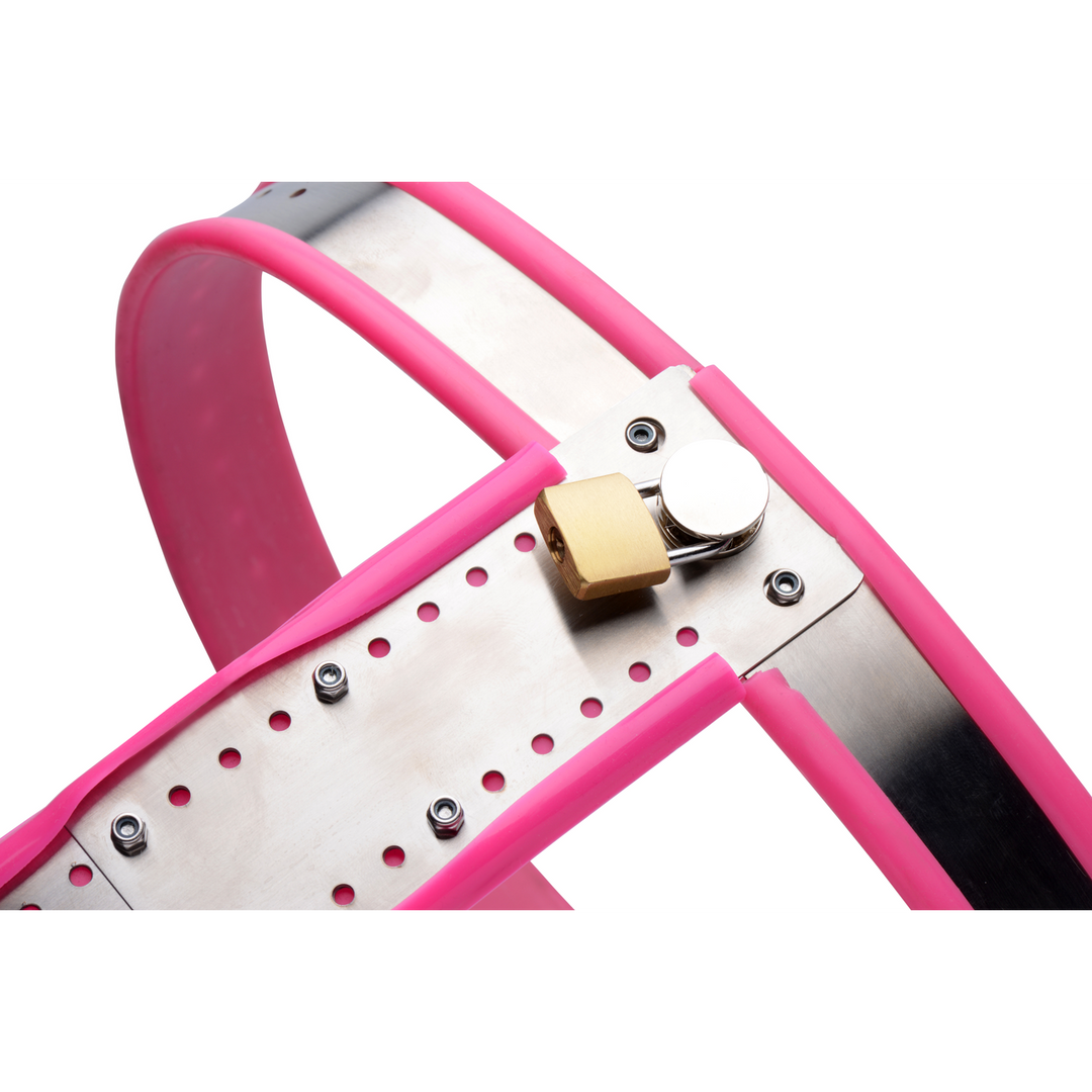Keuschheitsgürtel für Damen aus Edelstahl verstellbar Pink 9,5 cm