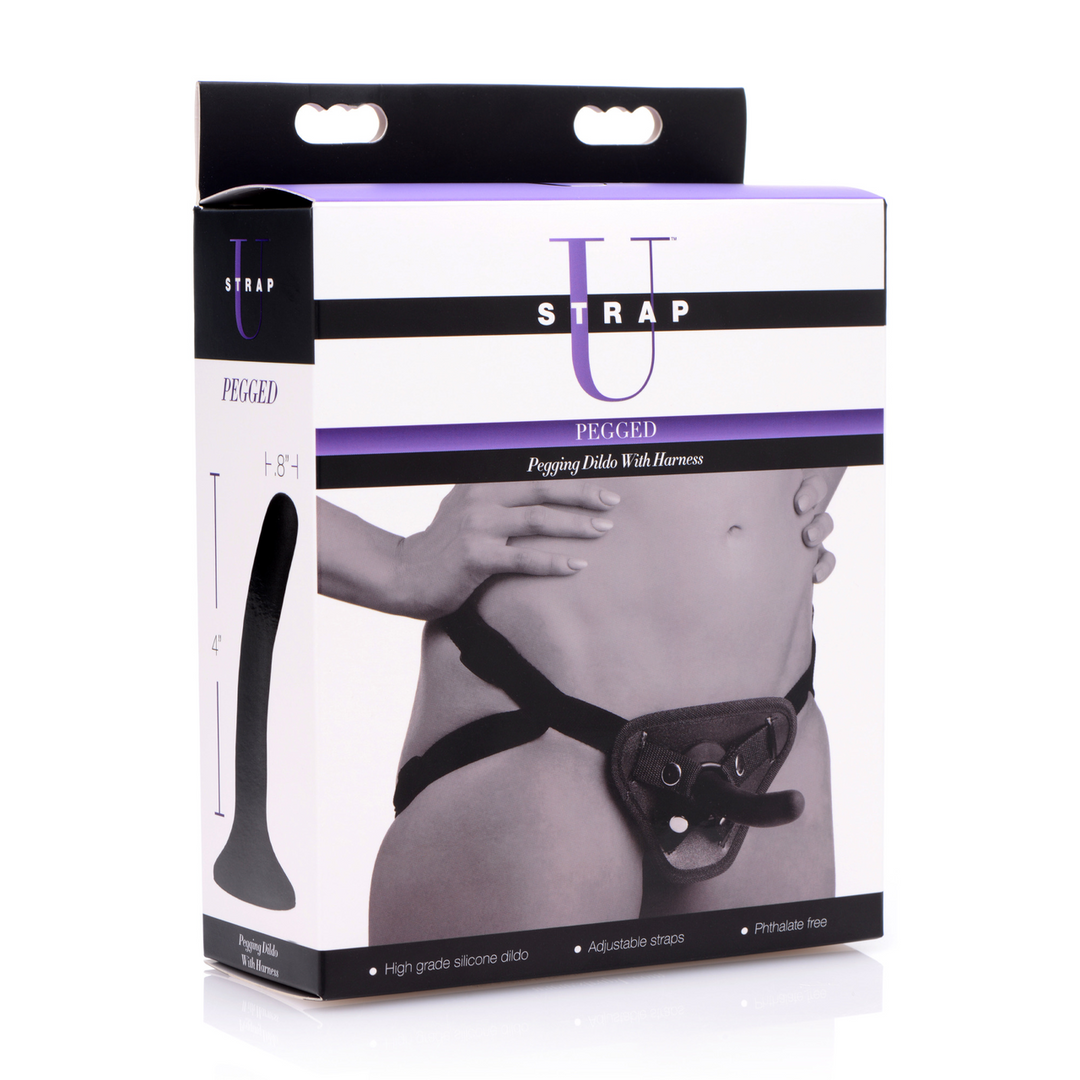 Dildo Pegged mit Harness Schwarz 10,9 cm