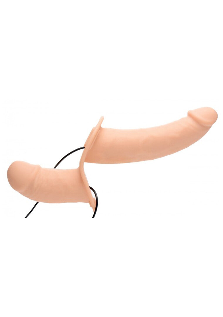 Strap-on Vibrierender Doppeldildo mit Harness Natur 16,5 x 3,8 cm